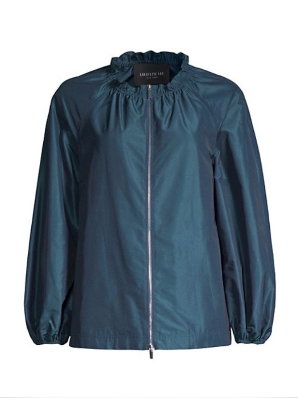 Lafayette 148 New York Teal-Blue Ruffled Collar Zip Jacket